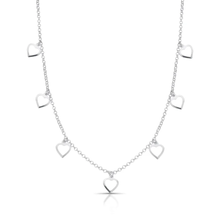 Colar choker de Prata 925 Corações Vazados