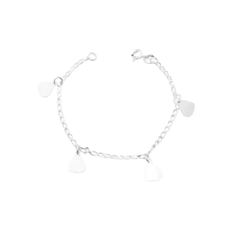 Pulseira de Prata 925 com Pingentes de Coração Liso Infantil