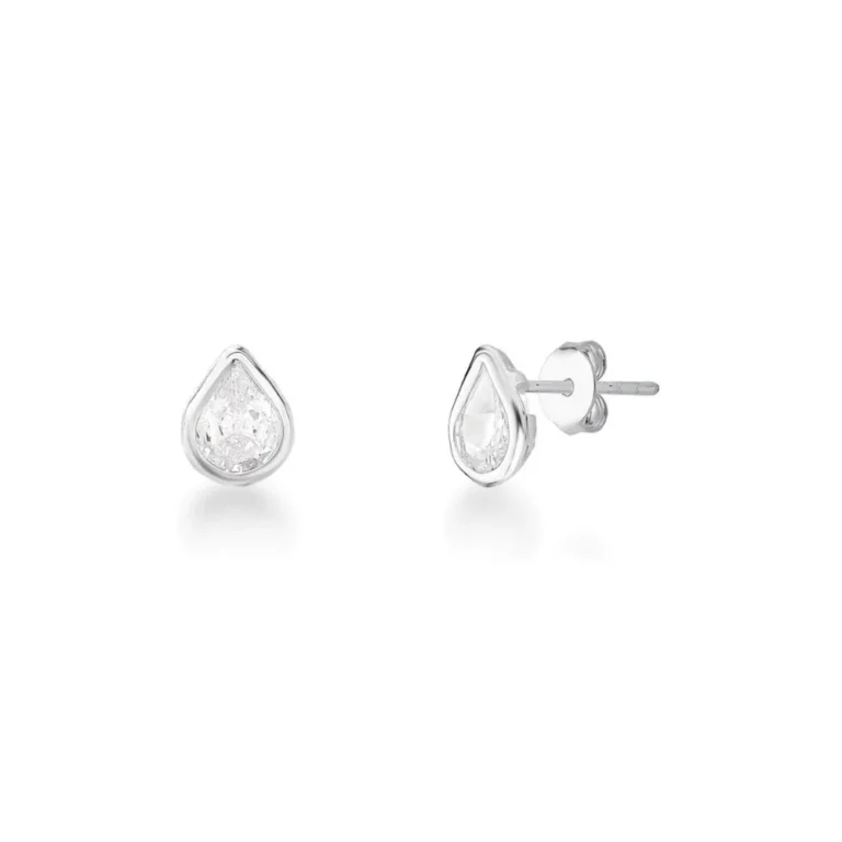 Brinco de Prata 925 Ponto de Luz Gota de Cristal