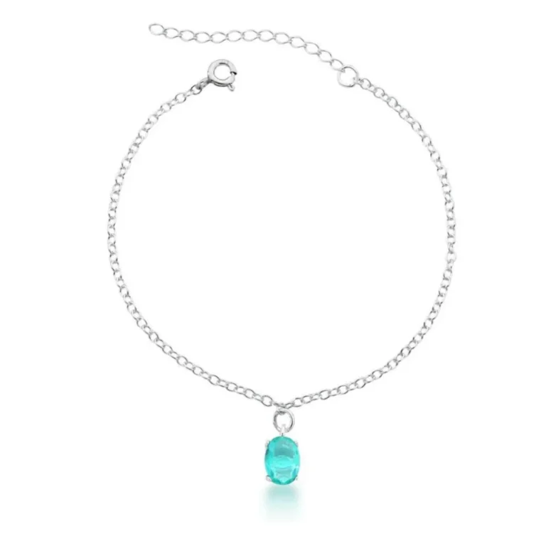 Pulseira de Prata 925 Pingente Oval Turmalina