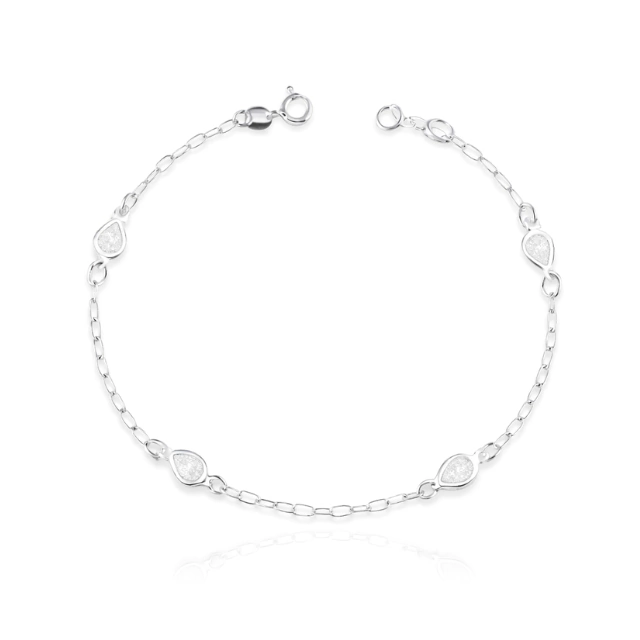 Pulseira de Prata 925 Quatro Gotas de Zircônia Branca