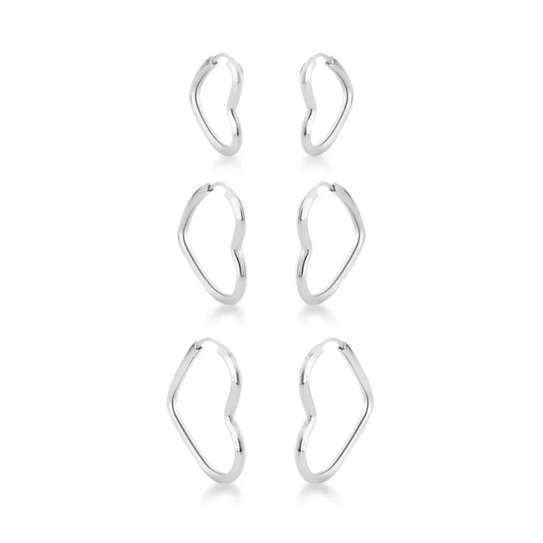 Kit  Brinco Trio de Prata 925 Argola coração
