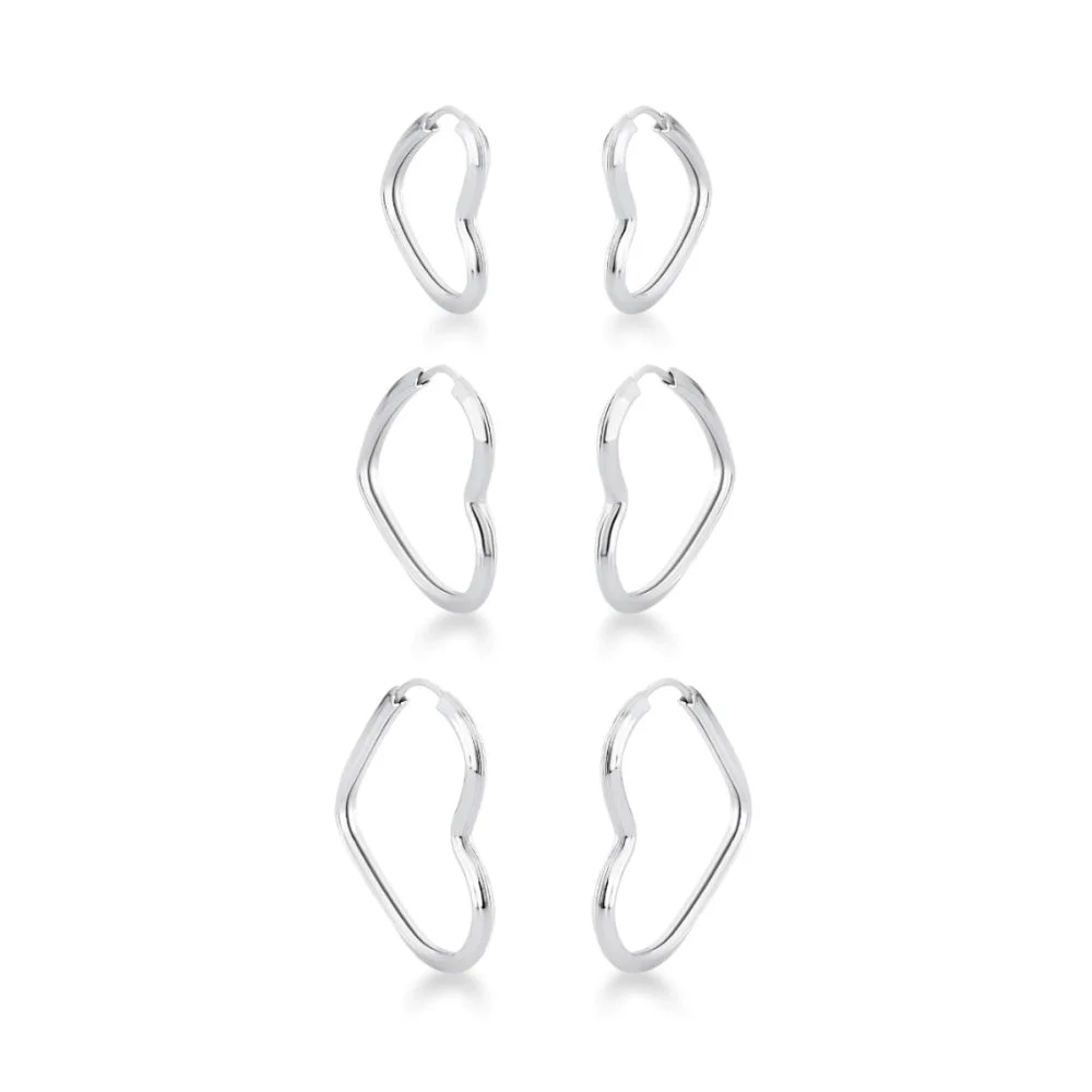kit trio brinco argola coração fio triangulo 1
