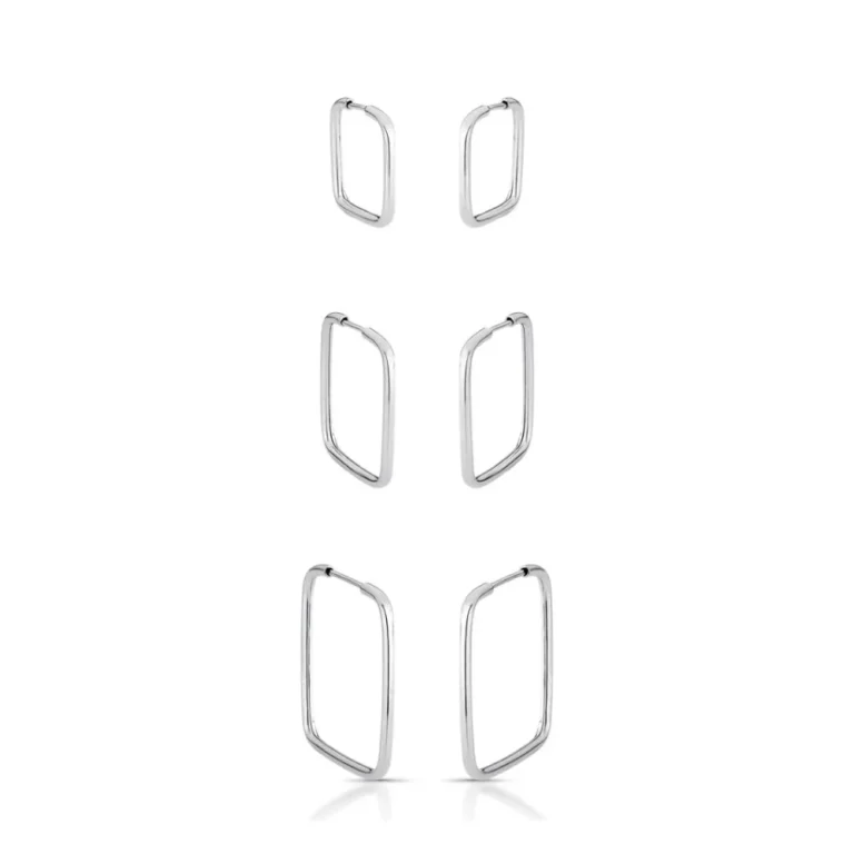 Kit Brinco Trio de Prata 925 Argola Quadrada