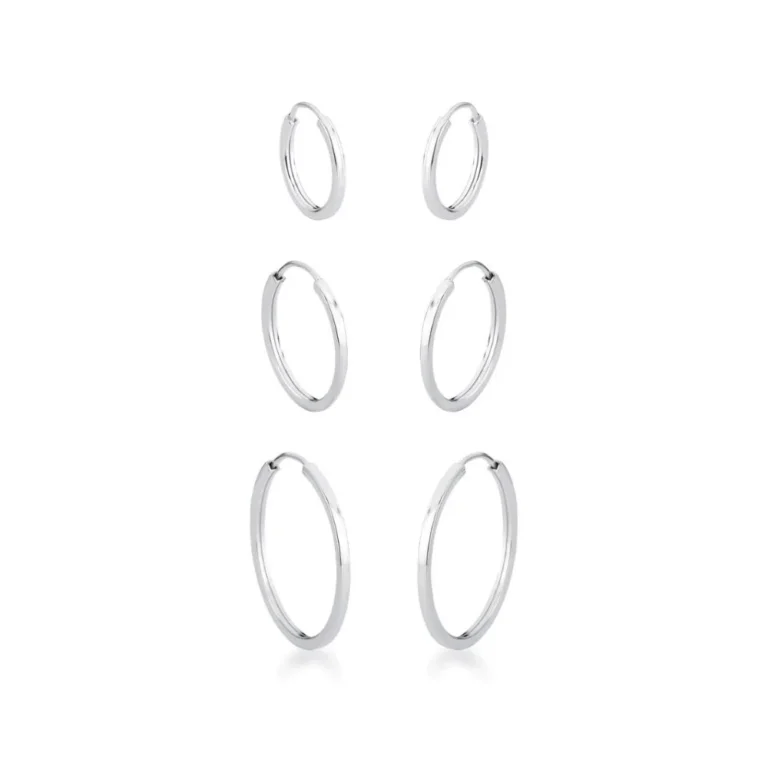 Kit Brinco Trio de Prata 925 Argolas Redondo Fio Quadrado
