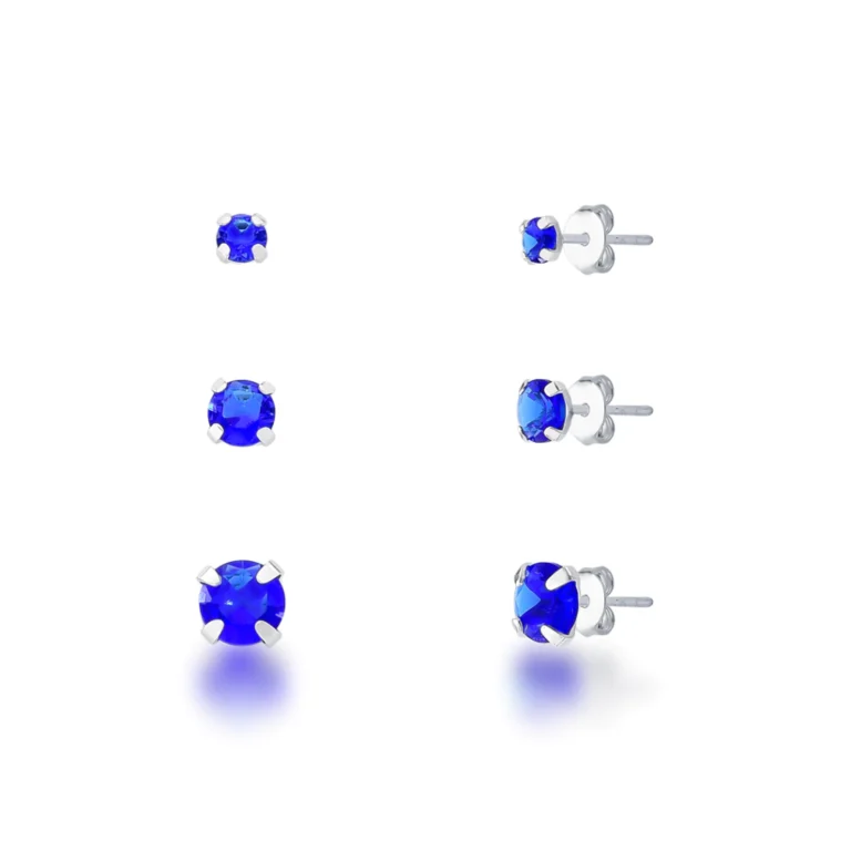 Kit BrincoTrio de Prata 925 Ponto de Luz Azul