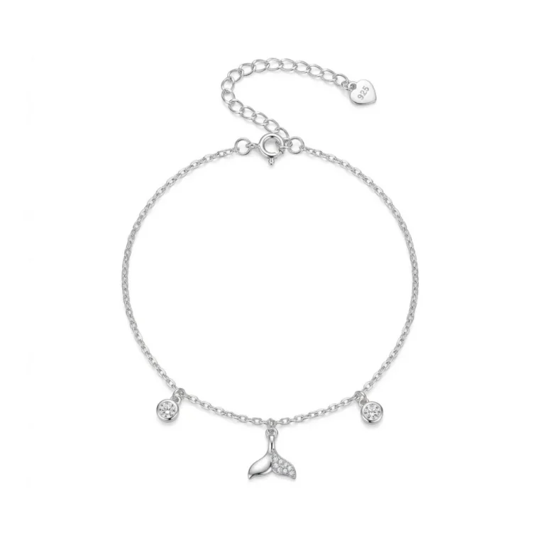 Tornozeleira de Prata 925 Cauda de Sereia com Zircônias
